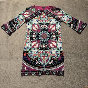 Nicole Boho Floral Print Dress Tunic Multi-Colors 3/4 Sleeves L Nicole Miller‎